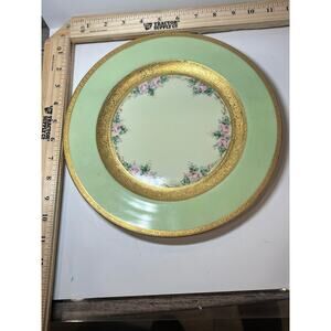 Royal Bayreuth Bavaria Plate Green Gold Floral Antique Porcelain Collectible